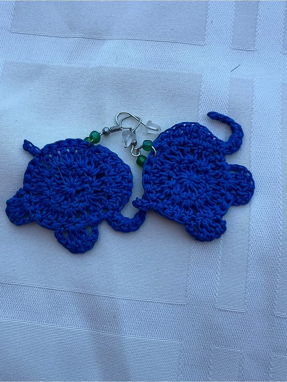 Handmade Blue Elephant Crochet Earrings